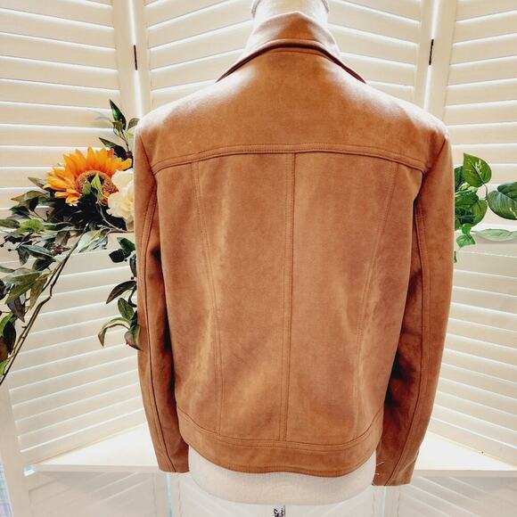 PHILOSOPHY SUEDE FAUX LEATHER LIGHT BROWN JACKET ZIP POCKETS LARGE - Picture 3 of 7